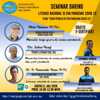 Agupena Barru Gelar Seminar, Tiga Pembicara Kupas Literasi Masa Pandemi