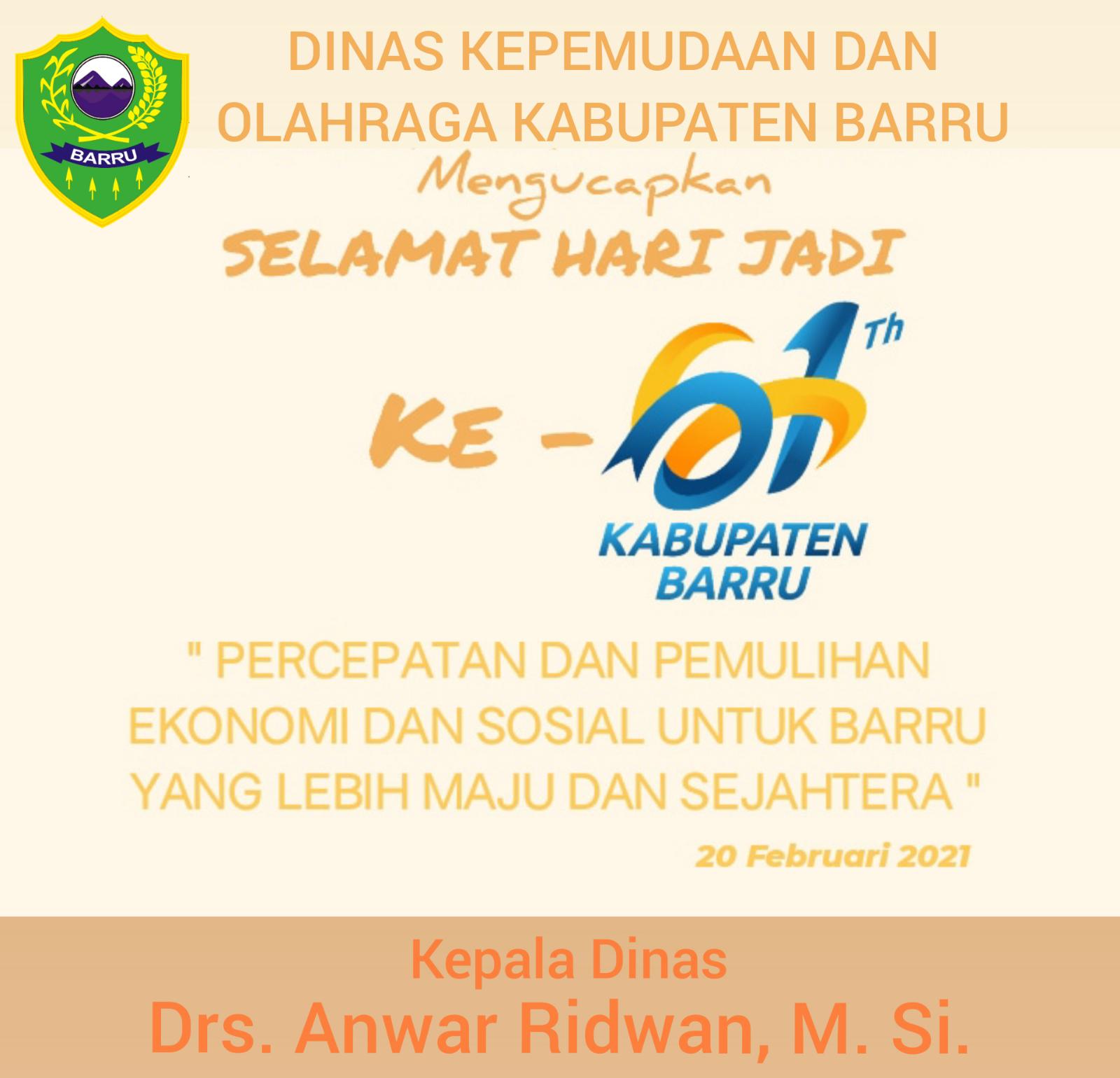 Ucapan Pimpinan dan Staf Dikpora Untuk Hari Jadi Barru Ke-61