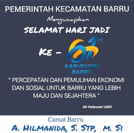 Ucapan Pemerintah Kecamatan Barru Sambut Hari Jadi Barru Ke-61