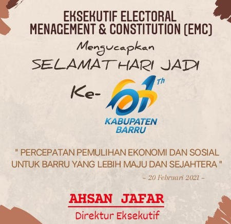 Saya, Ahsan Jafar mengucapkan selamat Hari Jadi Barru Ke-61