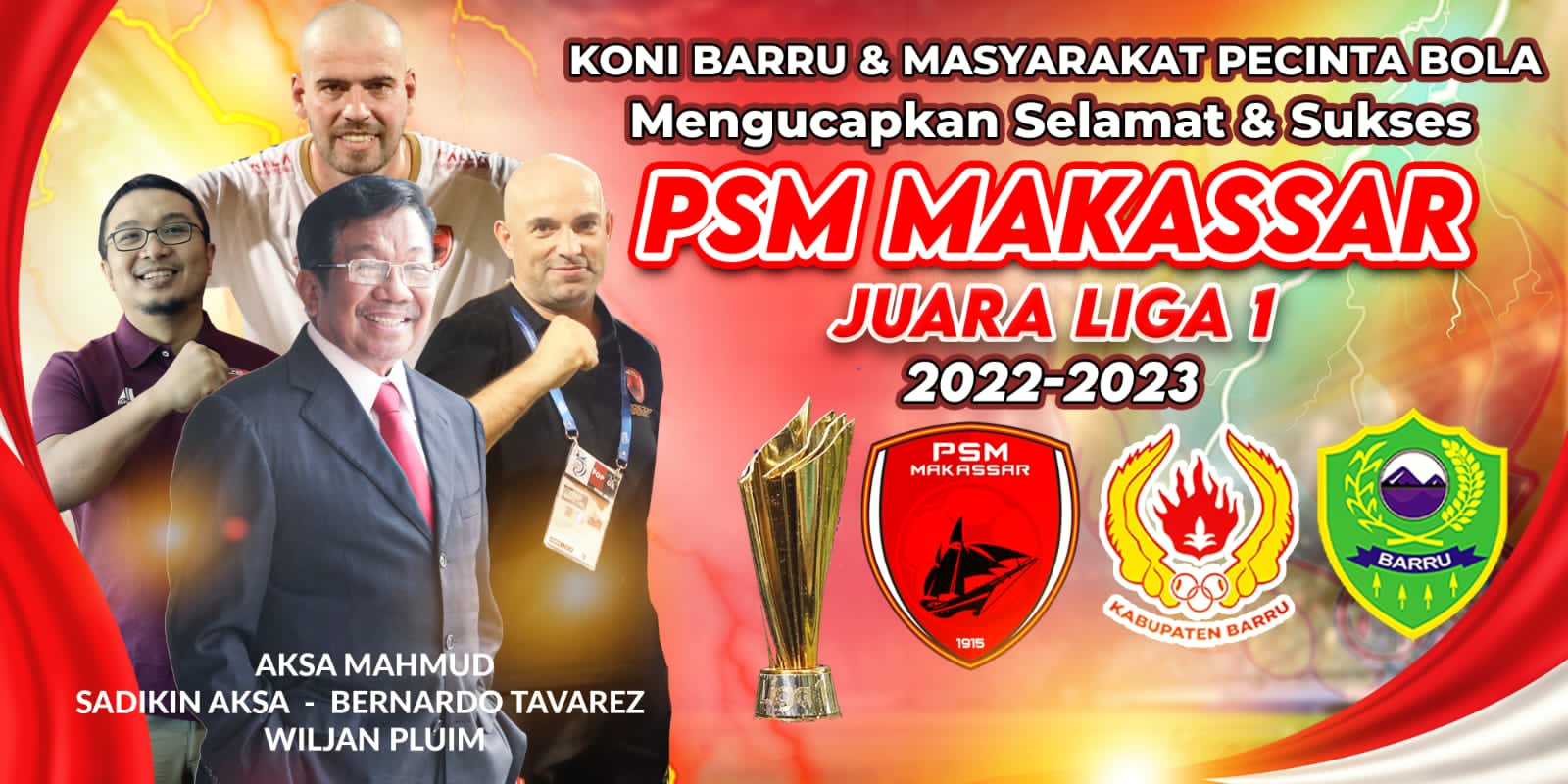 Sambut Tim, Official, dan Suporter PSM Makassar, KONI Barru Jejerkan Baliho Besar