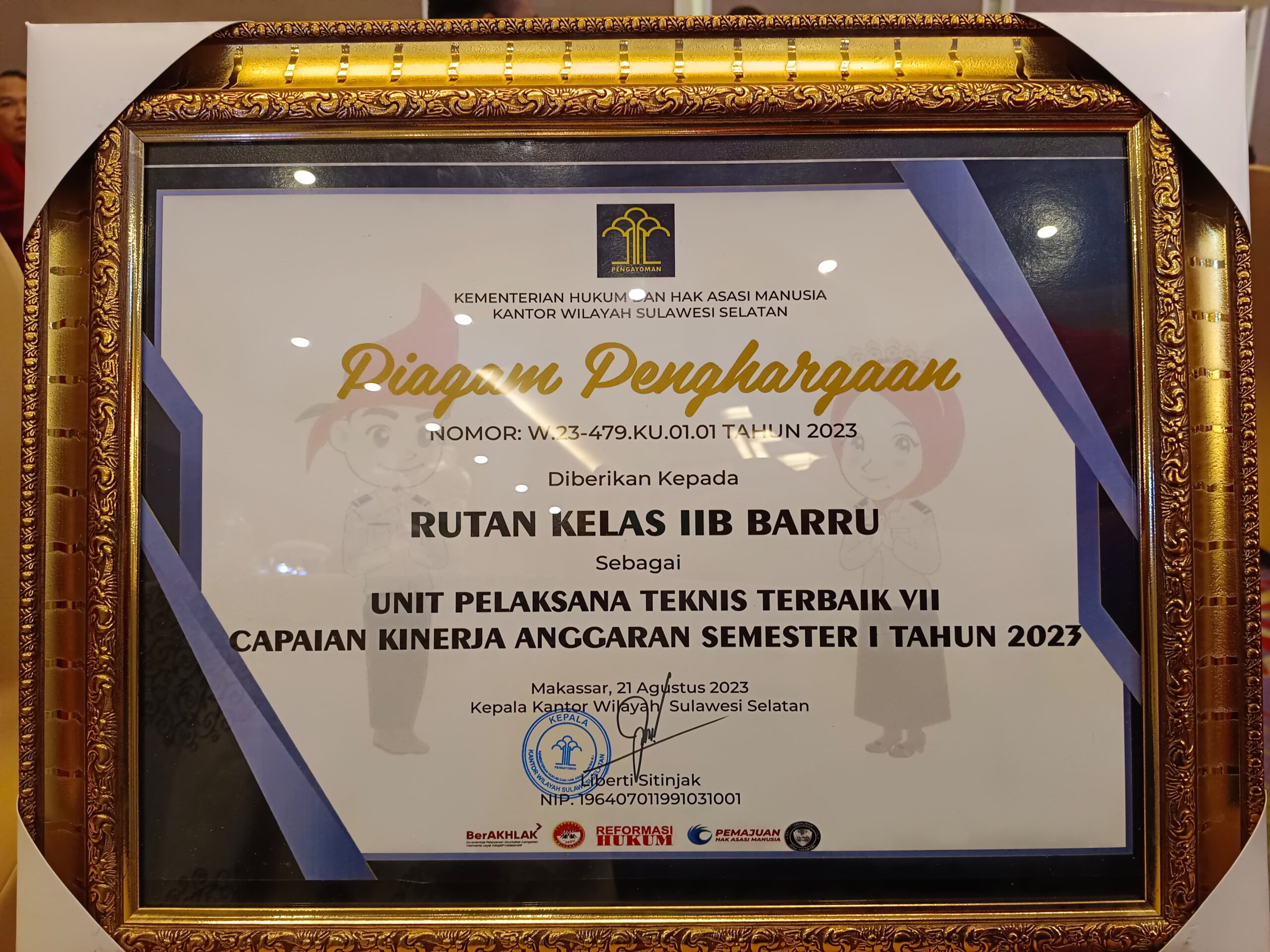 Rutan kelas II B Barru Dapat 2 Penghargaan Dari Kantor Wilayah Kemenkumham Sulsel